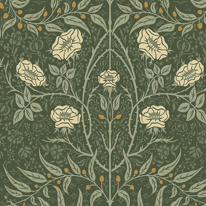 Seabrook Designs Stenciled Floral Evergreen Prepasted Wallpaper image 1 of 4