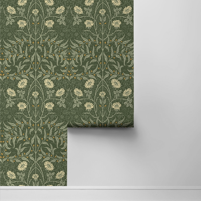 Seabrook Designs Stenciled Floral Evergreen Prepasted Wallpaper image 2 of 4