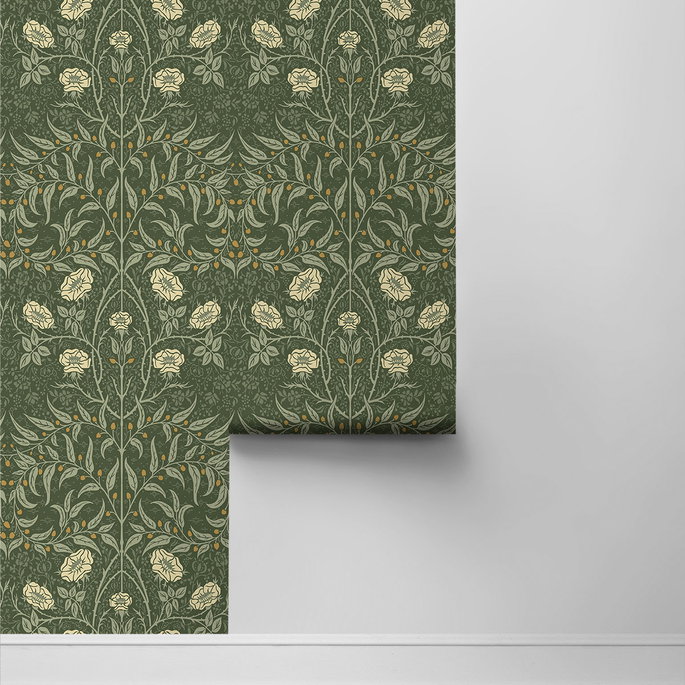 Seabrook Designs Stenciled Floral Evergreen Prepasted Wallpaper image 2 of 4