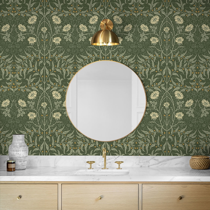 Seabrook Designs Stenciled Floral Evergreen Prepasted Wallpaper image 3 of 4