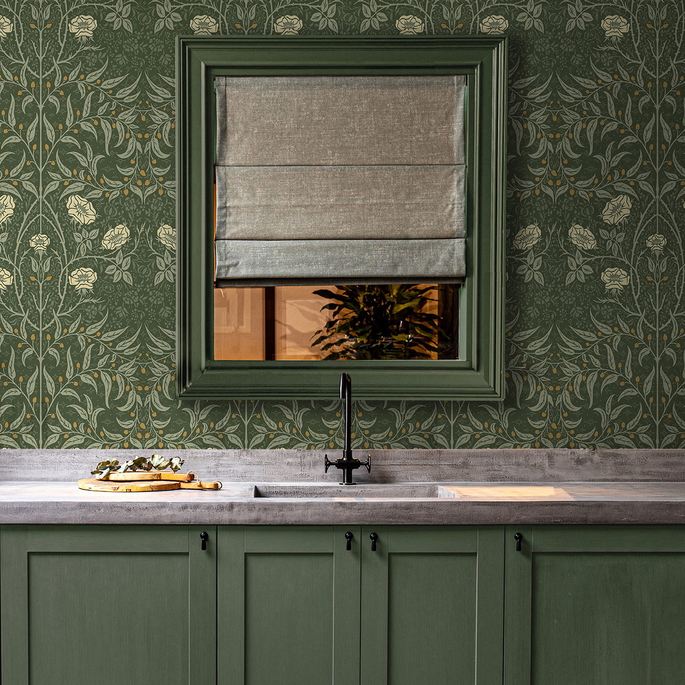Seabrook Designs Stenciled Floral Evergreen Prepasted Wallpaper image 4 of 4