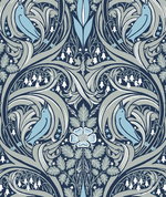 Seabrook Designs Bird Ogee Navy & Sky Blue Prepasted Wallpaper
