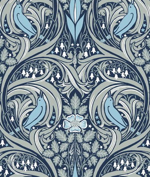Seabrook Designs Bird Ogee Navy & Sky Blue Prepasted Wallpaper