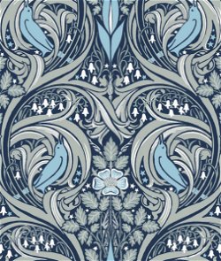 Seabrook Designs Bird Ogee Navy & Sky Blue Prepasted Wallpaper