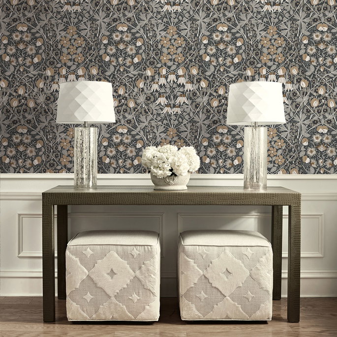 Seabrook Designs Tulip Garden Wrought Iron &amp; Chamois Prepasted Wallpaper image 3 of 4