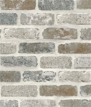 Seabrook Designs Washed Faux Brick Neutral Prepasted Wallpaper