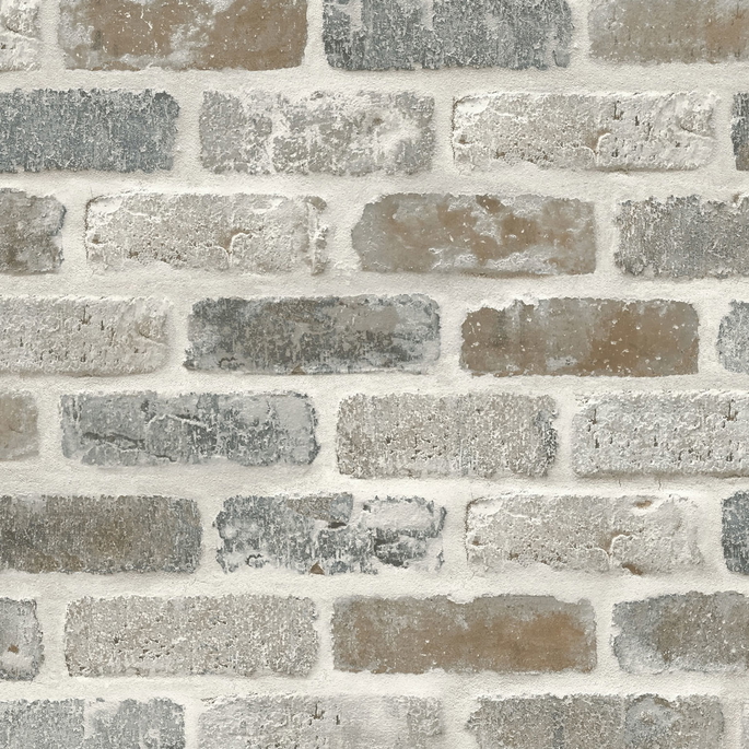Seabrook Designs Washed Faux Brick Neutral Prepasted Wallpaper image 1 of 3