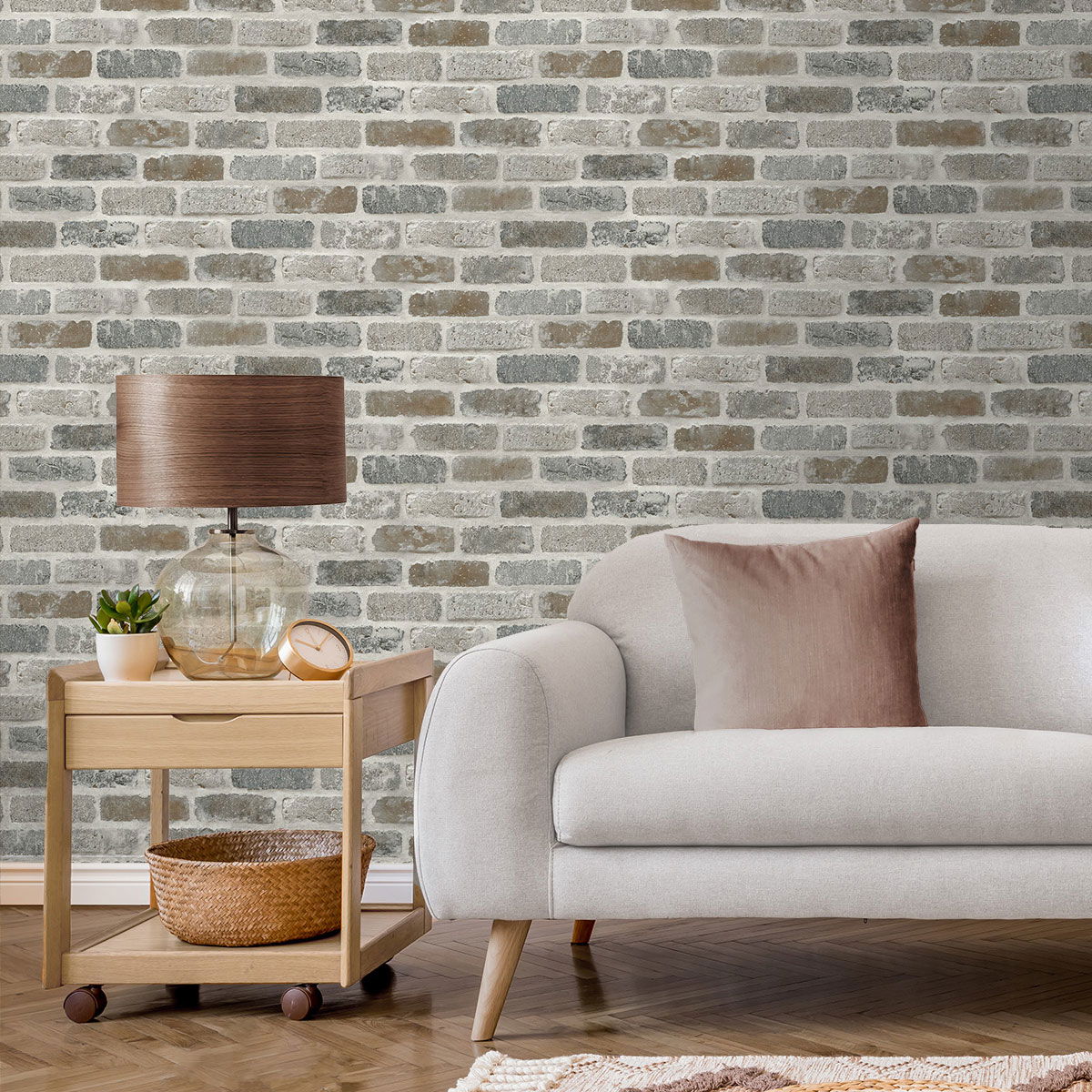 Seabrook Designs Washed Faux Brick Neutral Prepasted Wallpaper 