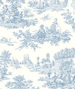 Seabrook Designs Chateau Toile Blue Bell Prepasted Wallpaper