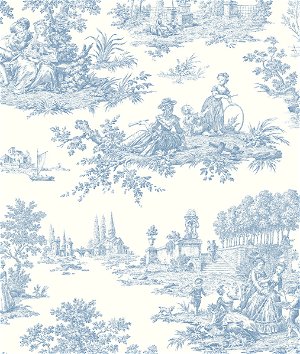 Seabrook Designs Chateau Toile Blue Bell Prepasted Wallpaper