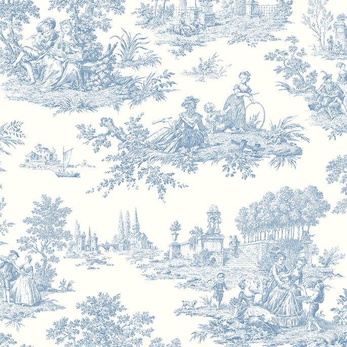 Seabrook Designs Chateau Toile Blue Bell Prepasted Wallpaper image 1 of 4