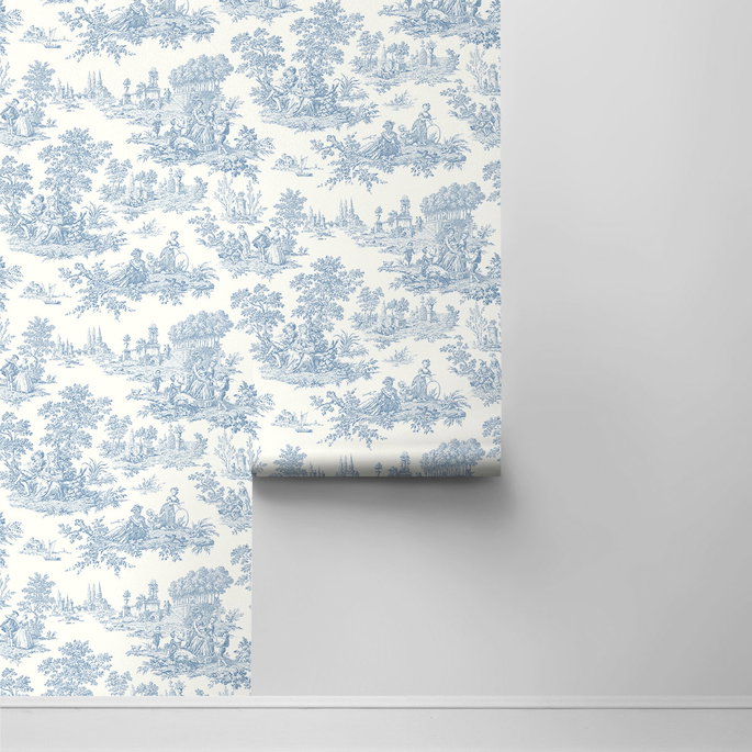 Seabrook Designs Chateau Toile Blue Bell Prepasted Wallpaper image 2 of 4