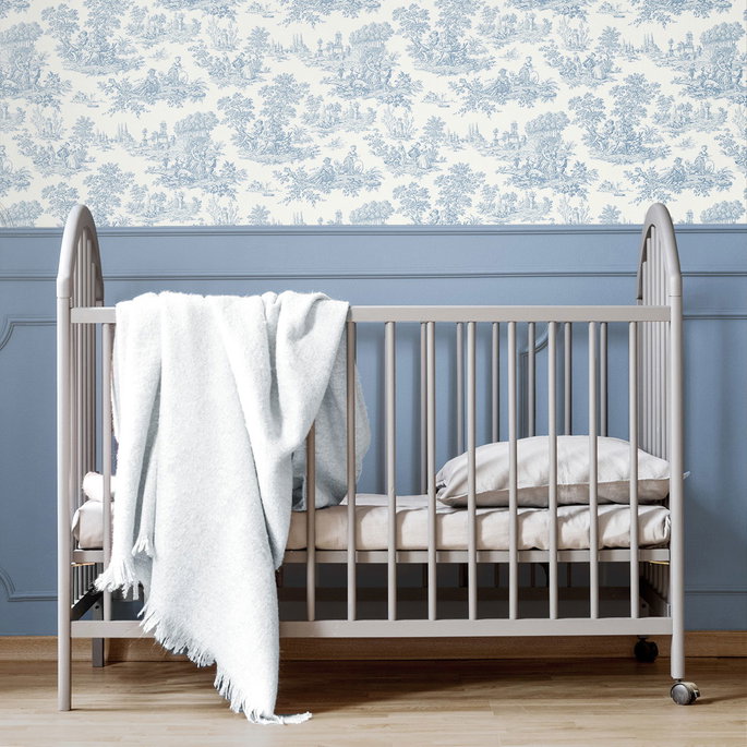 Seabrook Designs Chateau Toile Blue Bell Prepasted Wallpaper image 3 of 4
