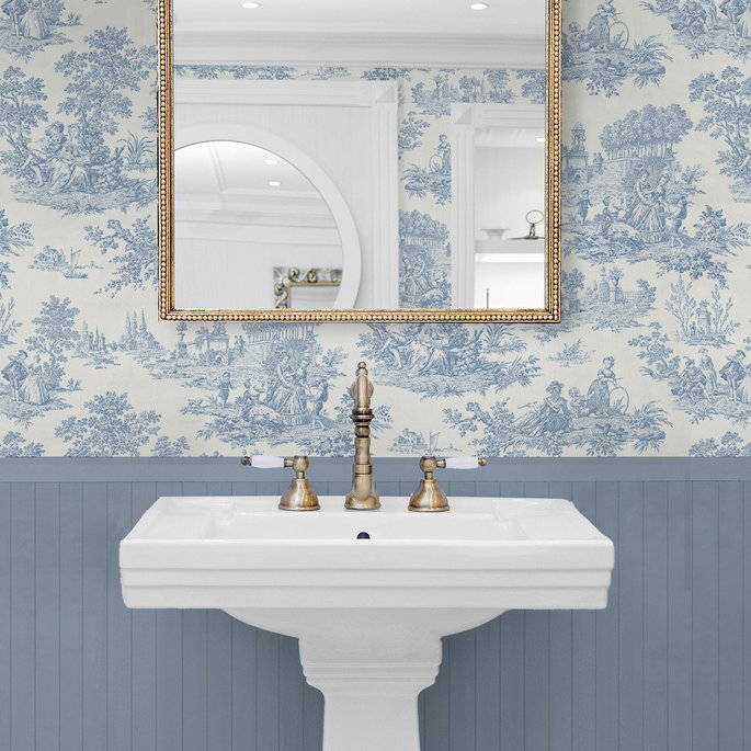 Seabrook Designs Chateau Toile Blue Bell Prepasted Wallpaper image 4 of 4