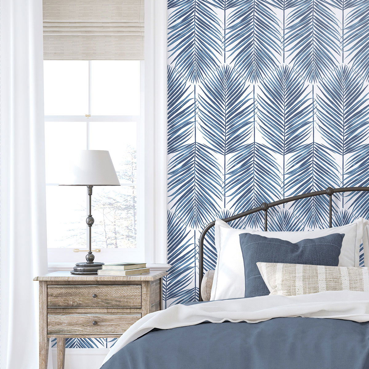 Seabrook Designs Paradise Palm Coastal Blue Prepasted Wallpaper