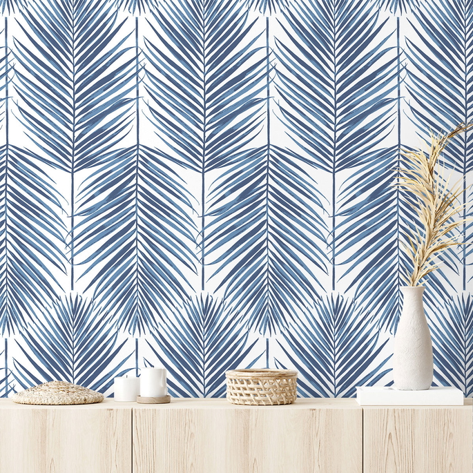 Seabrook Designs Paradise Palm Coastal Blue Prepasted Wallpaper image 4 of 4