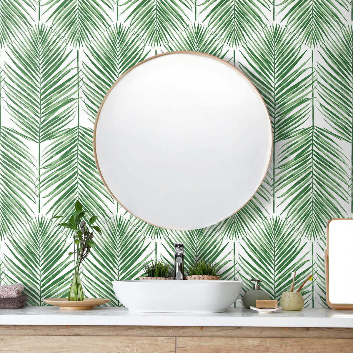 Seabrook Designs Paradise Palm Greenery Prepasted Wallpaper ...
