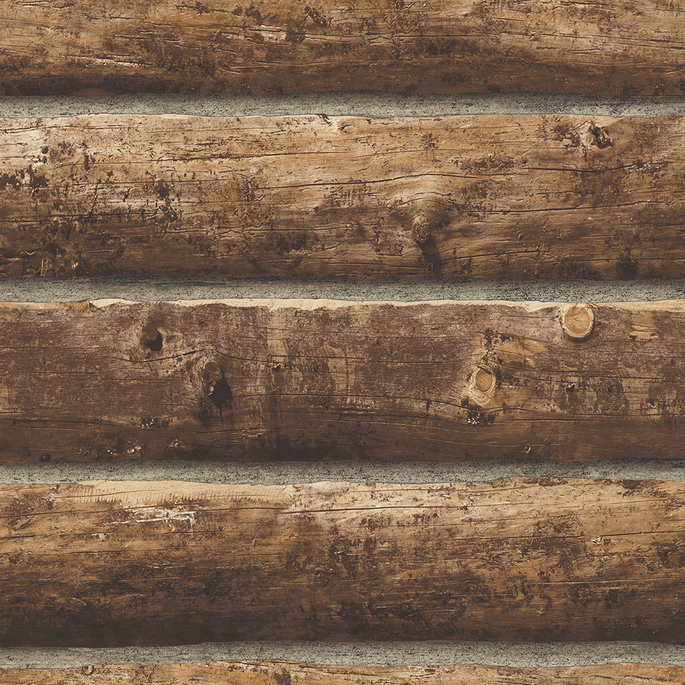 Seabrook Designs Faux Log Cabin Walnut Prepasted Wallpaper image 1 of 4