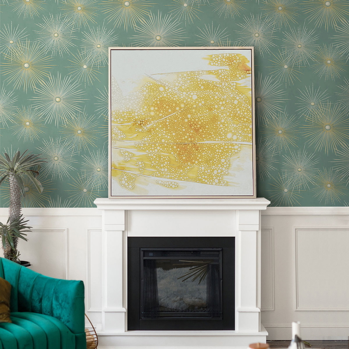 Seabrook Designs Starburst Geo Teal &amp; Gold Prepasted Wallpaper image 3 of 4