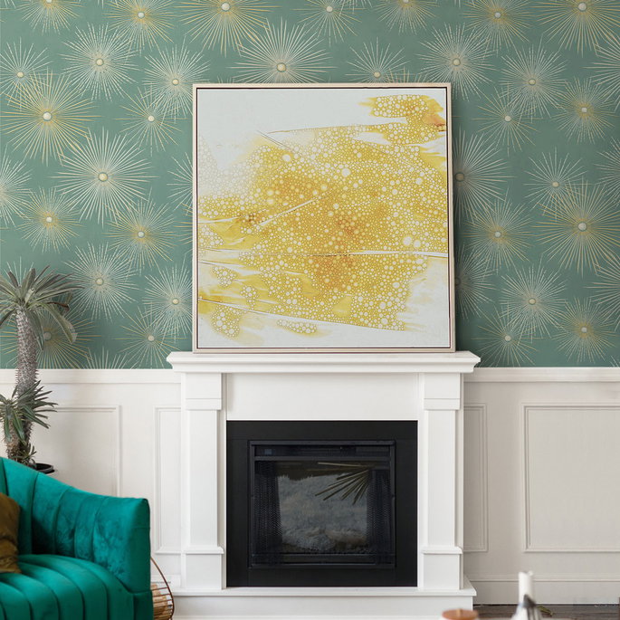 Seabrook Designs Starburst Geo Teal &amp; Gold Prepasted Wallpaper image 3 of 4