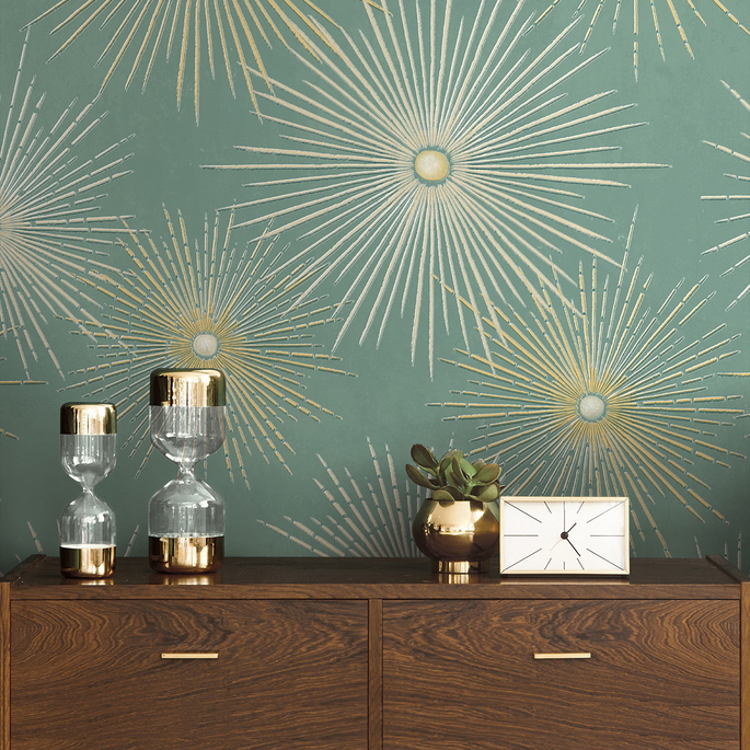 Seabrook Designs Starburst Geo Teal &amp; Gold Prepasted Wallpaper image 4 of 4
