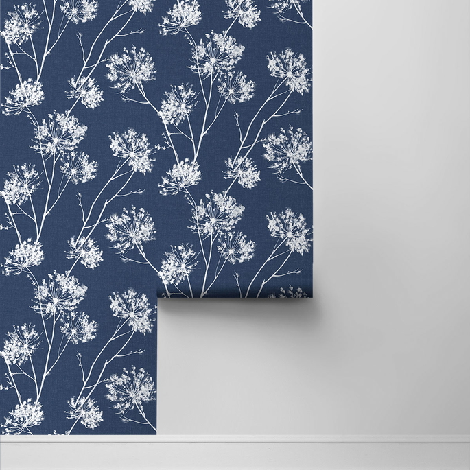 Seabrook Designs One O'Clock Denim Blue Prepasted Wallpaper image 2 of 4