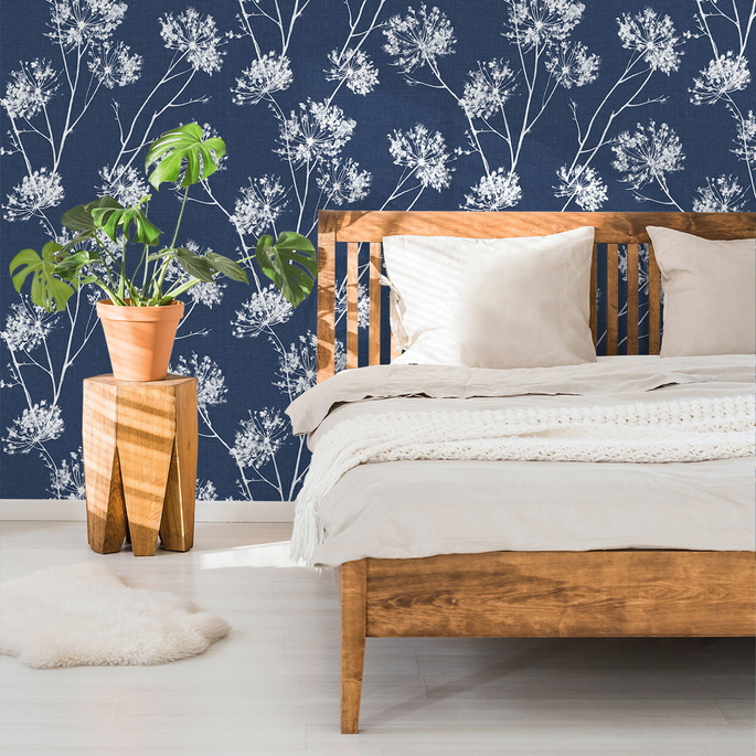 Seabrook Designs One O'Clock Denim Blue Prepasted Wallpaper image 3 of 4