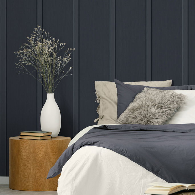 Seabrook Designs Faux Board and Batten Dark Blue Prepasted Wallpaper image 3 of 4