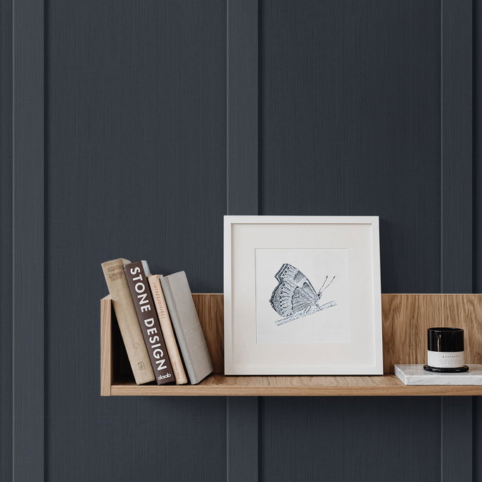 Seabrook Designs Faux Board and Batten Dark Blue Prepasted Wallpaper image 4 of 4