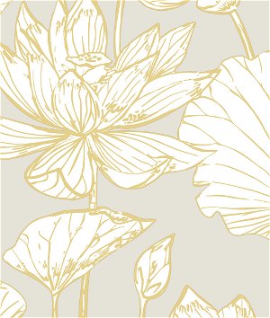 Seabrook Designs Lotus Floral Grey & Gold Prepasted Wallpaper