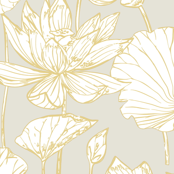 Seabrook Designs Lotus Floral Grey &amp; Gold Prepasted Wallpaper image 1 of 4