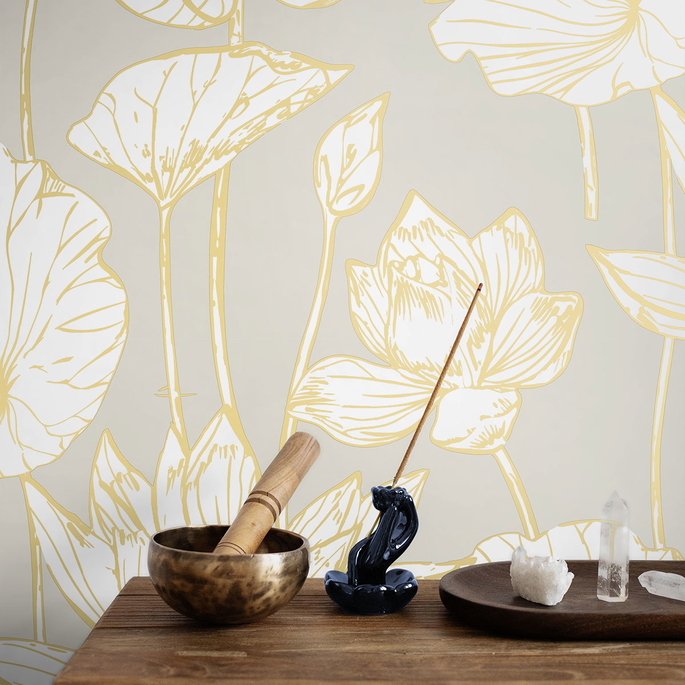 Seabrook Designs Lotus Floral Grey &amp; Gold Prepasted Wallpaper image 4 of 4