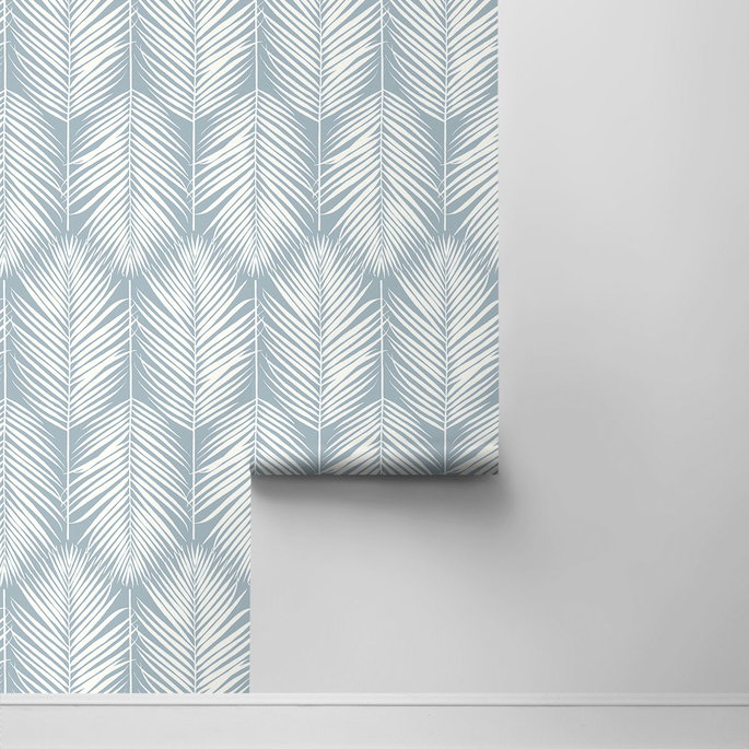 Seabrook Designs Palm Silhouette Light Blue Prepasted Wallpaper image 2 of 4