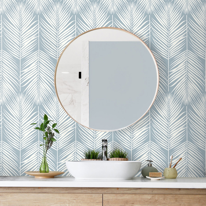 Seabrook Designs Palm Silhouette Light Blue Prepasted Wallpaper image 3 of 4