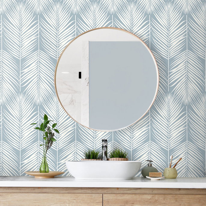 Seabrook Designs Palm Silhouette Light Blue Prepasted Wallpaper image 3 of 4
