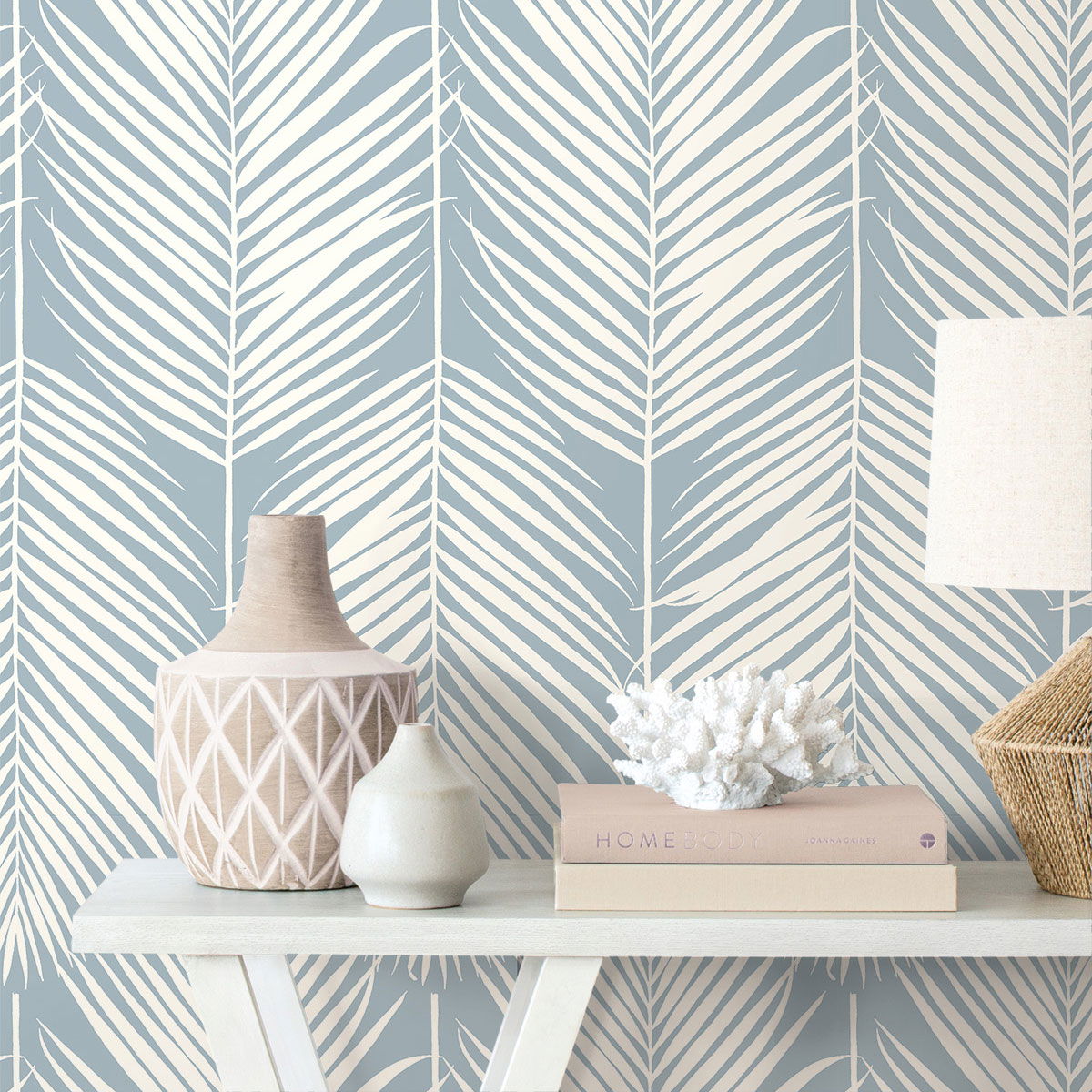 Seabrook Designs Palm Silhouette Light Blue Prepasted Wallpaper ...