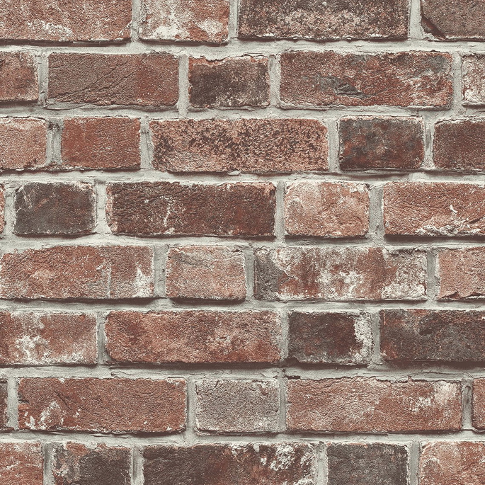 Seabrook Designs Faux Red Brick Red &amp; Charcoal Prepasted Wallpaper image 1 of 4