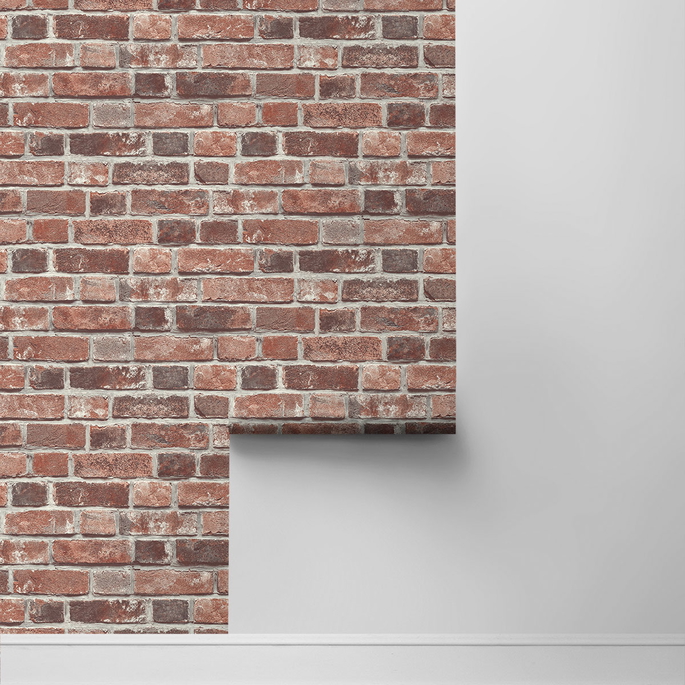 Seabrook Designs Faux Red Brick Red &amp; Charcoal Prepasted Wallpaper image 2 of 4