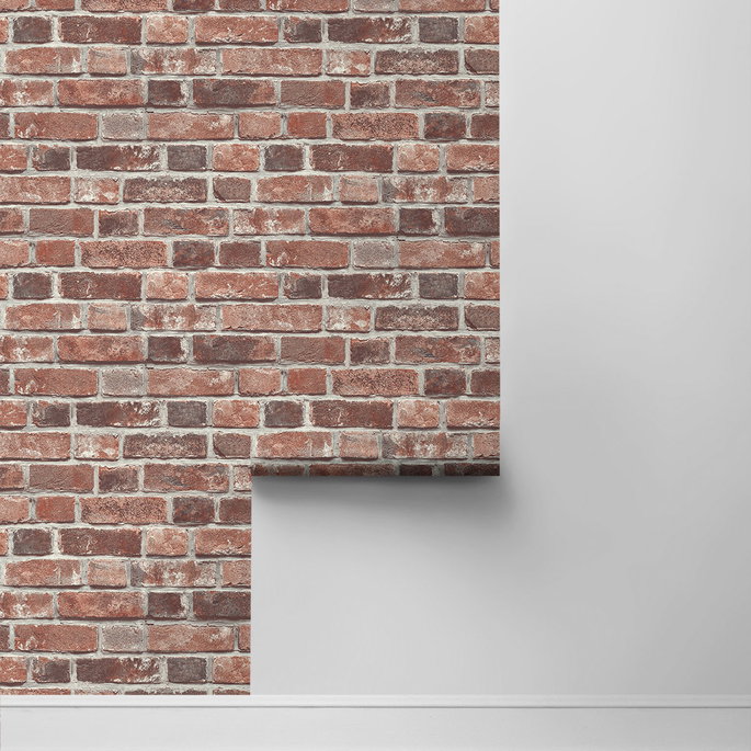 Seabrook Designs Faux Red Brick Red &amp; Charcoal Prepasted Wallpaper image 2 of 4