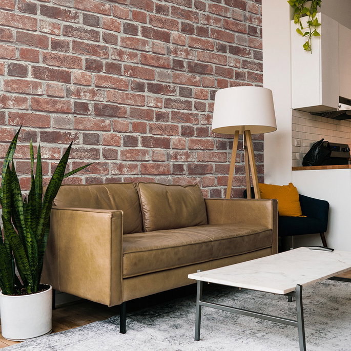Seabrook Designs Faux Red Brick Red &amp; Charcoal Prepasted Wallpaper image 3 of 4