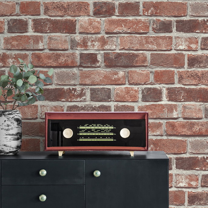 Seabrook Designs Faux Red Brick Red &amp; Charcoal Prepasted Wallpaper image 4 of 4