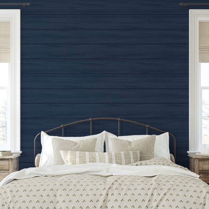 Seabrook Designs Faux Wood Panel Naval Blue Prepasted Wallpaper image 4 of 4