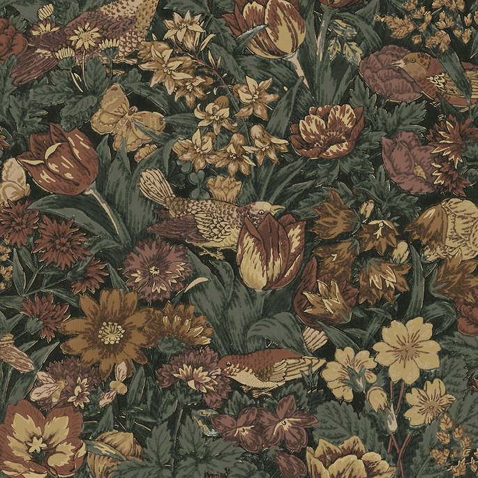 Seabrook Designs Bird Floral Mahogany &amp; Graphite Prepasted Wallpaper image 1 of 4