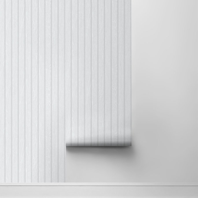 Seabrook Designs Faux Beadboard Pearl Grey Prepasted Wallpaper image 2 of 4