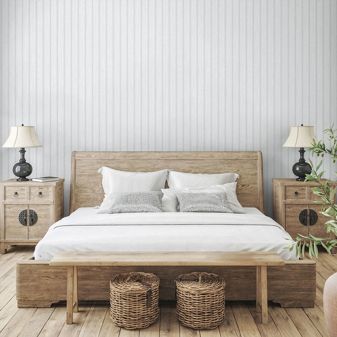 Seabrook Designs Faux Beadboard Pearl Grey Prepasted Wallpaper image 3 of 4