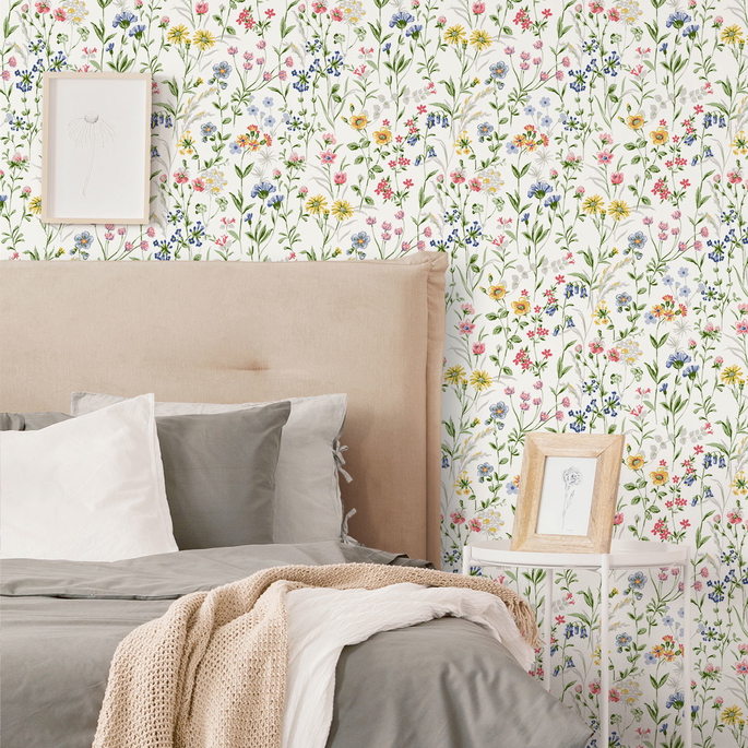 Seabrook Designs Wildflowers Multicolored Prepasted Wallpaper image 2 of 4