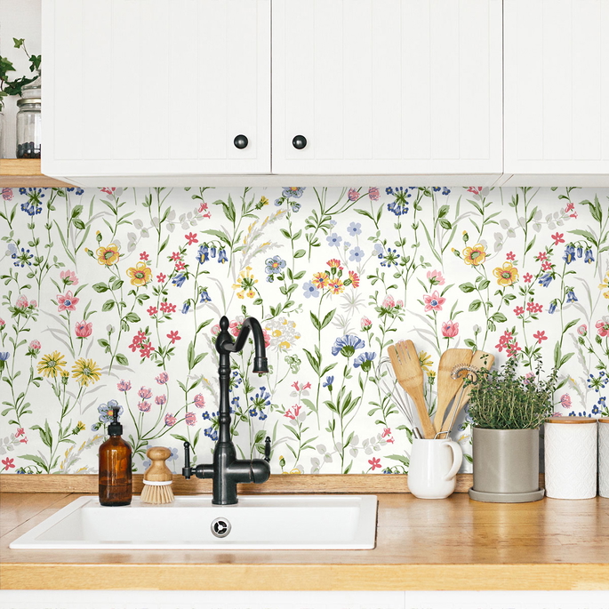 Seabrook Designs Wildflowers Multicolored Prepasted Wallpaper image 3 of 4