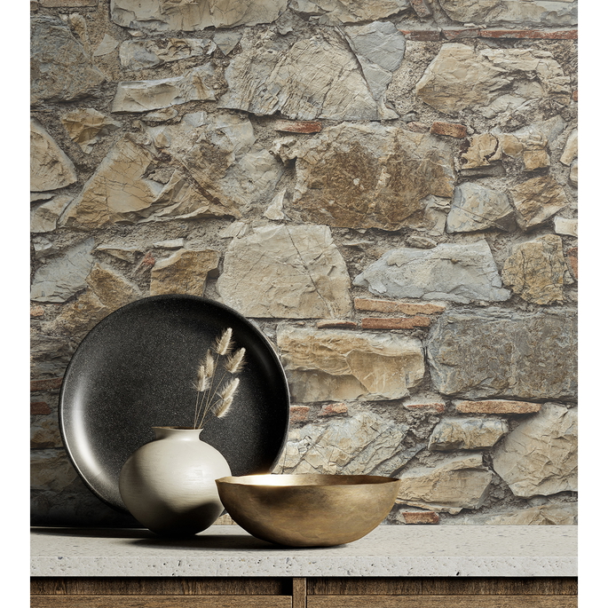 Seabrook Designs Faux Stone Wall Toffee &amp; Ivory Prepasted Wallpaper image 5 of 5