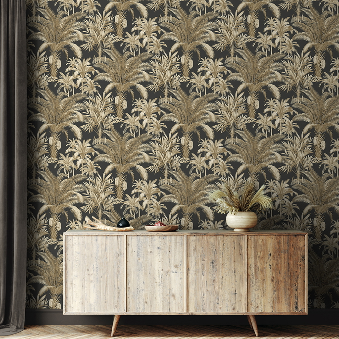 Seabrook Designs Tropical Palm Beach Ironwork &amp; Taupe Prepasted Wallpaper image 2 of 5