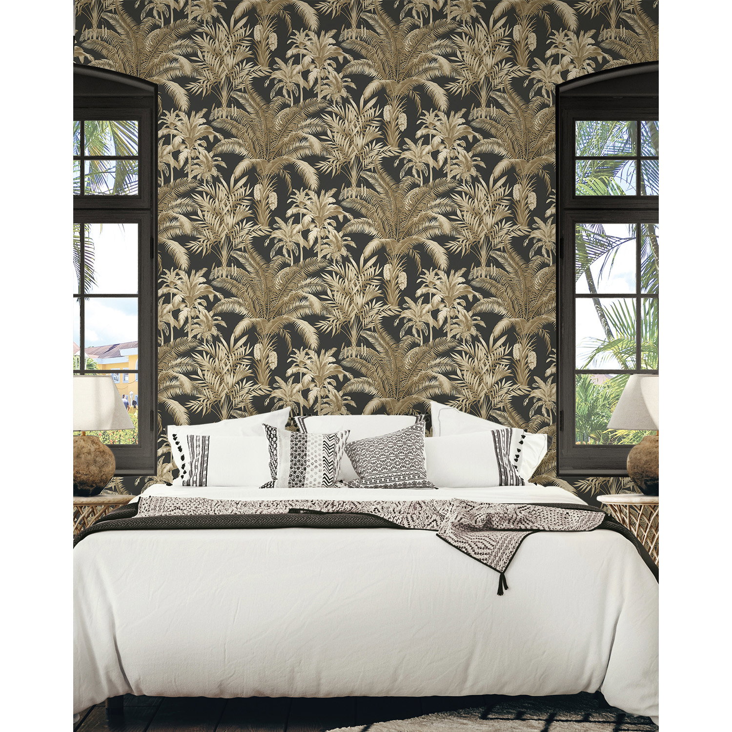 Seabrook Designs Tropical Palm Beach Ironwork & Taupe Prepasted ...